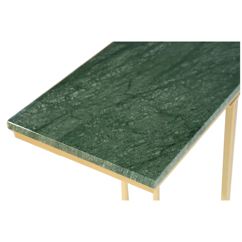 Table de bout en marbre vert avec structure en métal doré - Table d'appoint compacte pour canapé ou lit