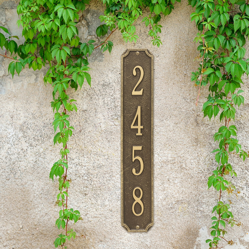 Cut Corner Vertical Address Sign, Antique Brass, Yes