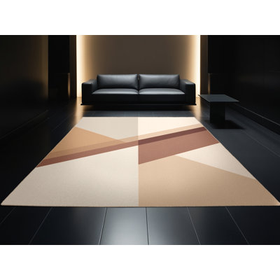 Tapis minimaliste beige et beige lavable à la machine Cantrell