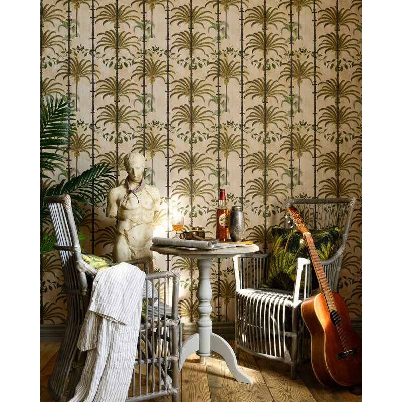 Cubana Floral Wallpaper Roll, Taupe/Green/Brown