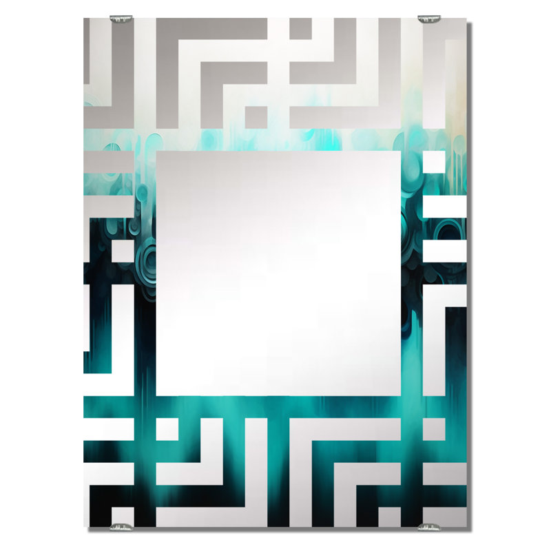 Miroir mural abstrait bleu et noir à motif ondulé I - Autre MIR137732, 32 po x 24 po