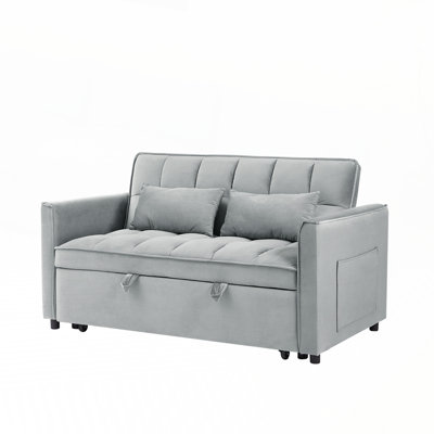 3-in-1 Convertible Velvet Sofa Bed with Adjustable Back and Pillows for Bedrooms