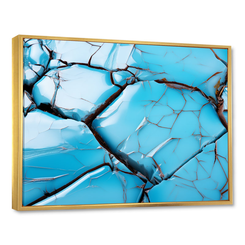 Noir et bleu Tide Tilt - art mural géométrique, Cadre flottant doré, H 30 po x l 40 po x P 1,5 po