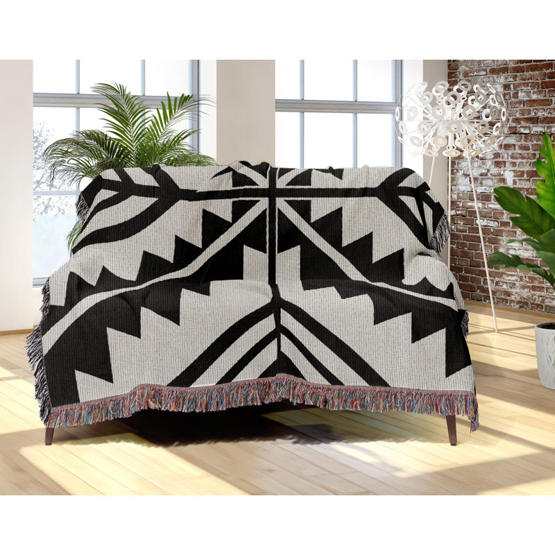 Jeté en mélange de coton Tala South Western, Noir/Blanc cassé, L 60 po x l 50 po