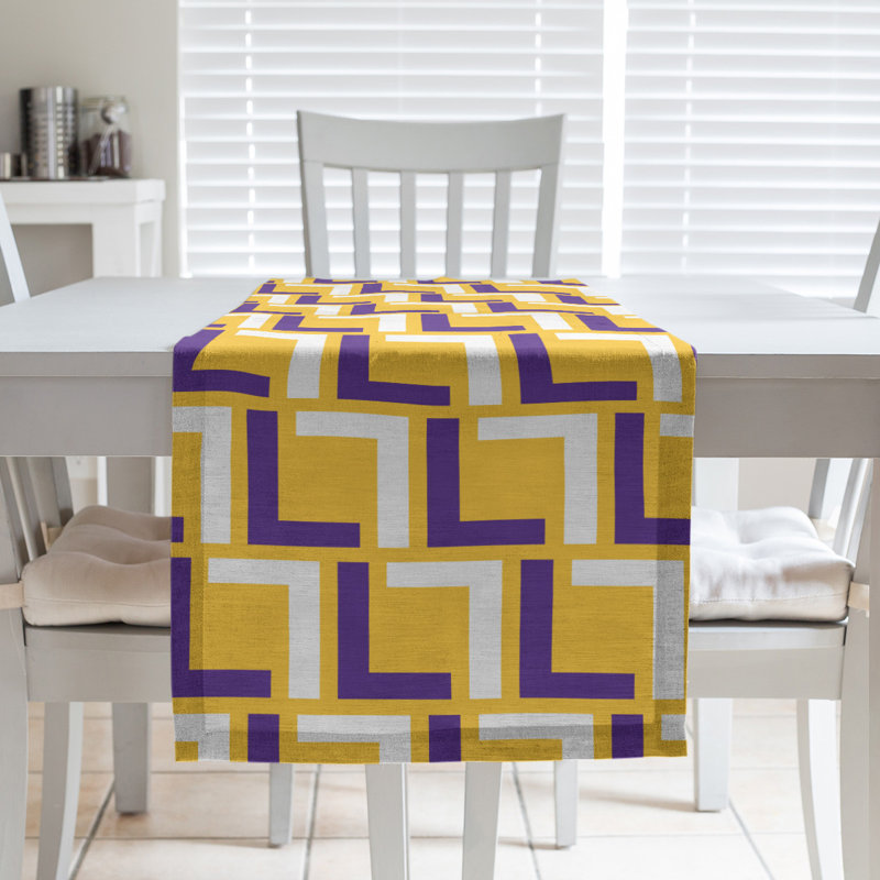 Timken Geometric Table Runner, Polyester, 90" x 16", Purple/White/Gold