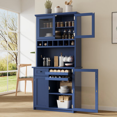 Kitchen Pantry with Wine Rack and Adjustable Shelves