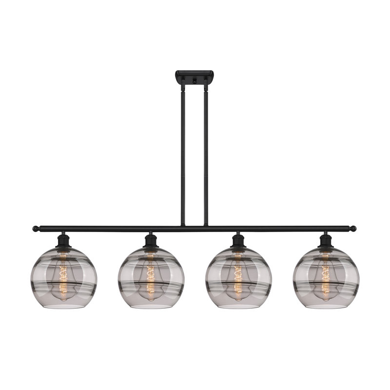 Luminaire suspendu pour îlot de cuisine 4 lumières Chartoff, Chrome poli blanc, Gris fumée clair