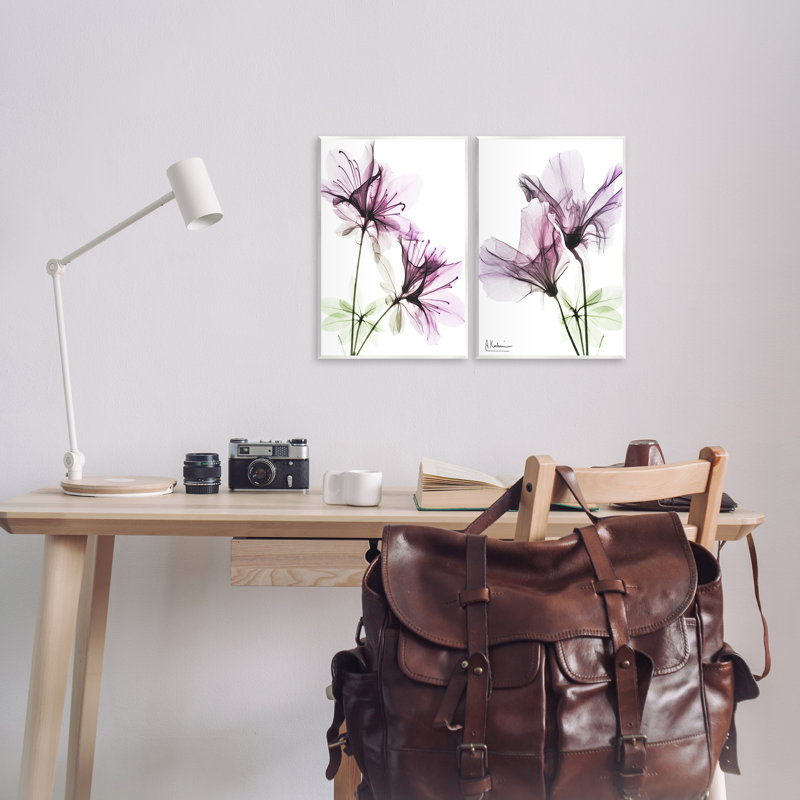 «Purple Flower Bloom Design», ensemble de 2 plaques murales par Albert Koetsier, H 15 po x l 10 po
