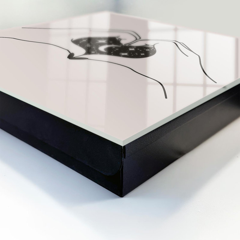 Key cabinet for home, Opens to the right, 30x30x5, Black, Moon and stars in a minimalist heart, 
