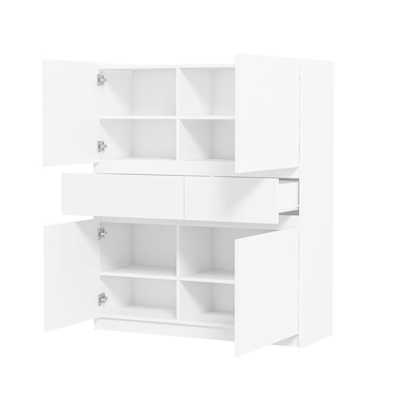 Armoire de rangement en bois blanc avec 4 portes et 2 tiroirs