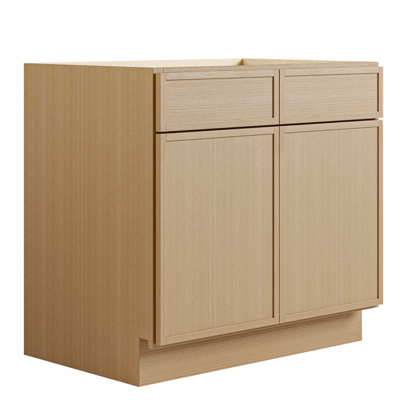 Armoire de cuisine moderne en chêne blanc avec boîte en contreplaqué, tiroirs et charnières à fermeture en douceur, agencements personnalisés
