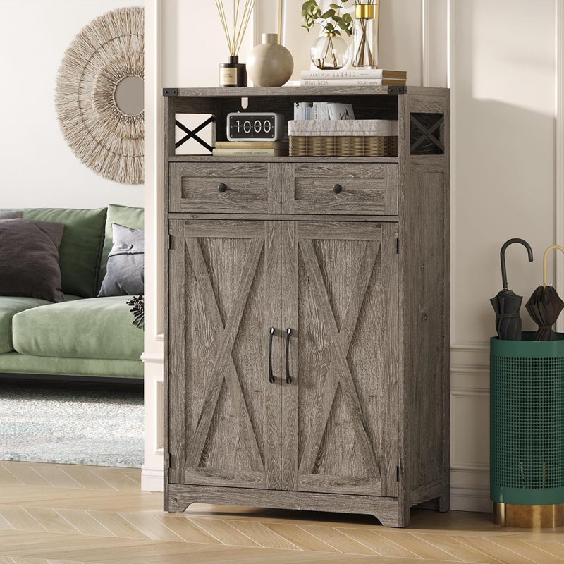 5-Tier Shoe Cabinet With Doors & 2 Drawers, Farmhouse Storage Cabinet With Adjustable Shelves, Wooden Freestanding Shoe Rack Organizer Cabinet For Entryway, Foyer, Hallway, Living Room