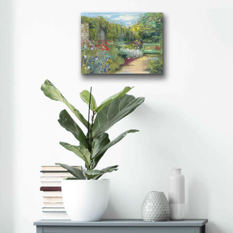 «Garden Bench» par Carol Rowan, art mural en verre acrylique, H 12 po x l 16 po x P 0,13 po