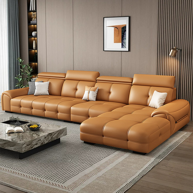 Canapé modulaire 3 pièces rembourré, Orange, H 36,22 po x l 133,86 po x P 41,73 po, Face à la droite