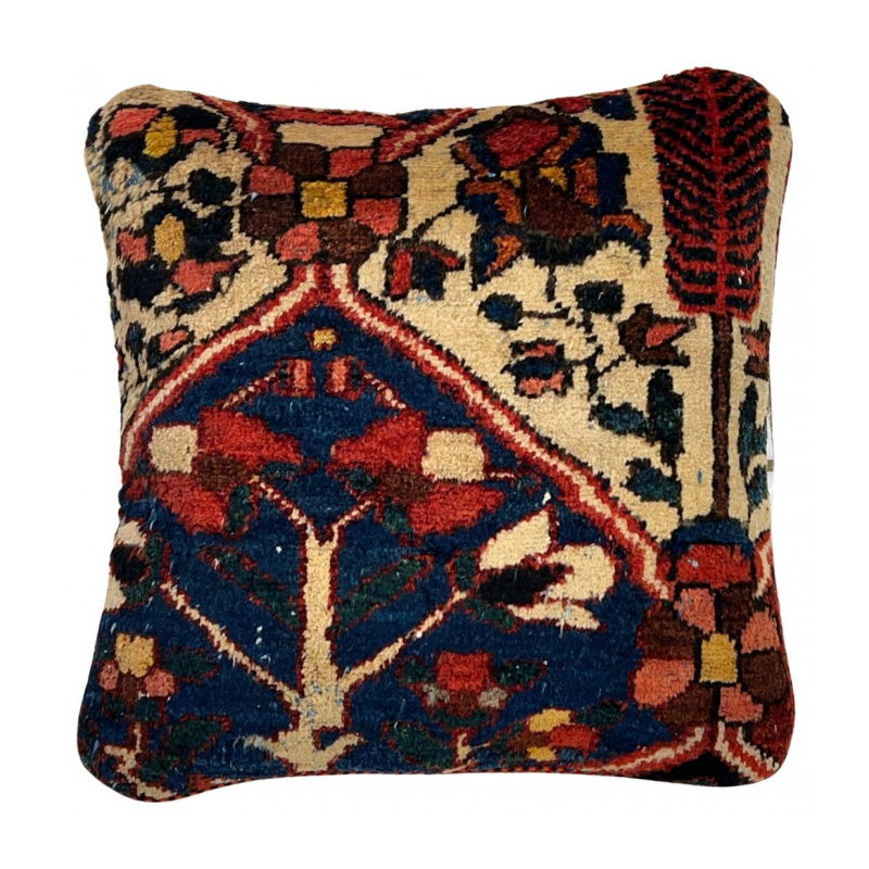 Wool Throw Pillow, Navy Blue/Beige Floral