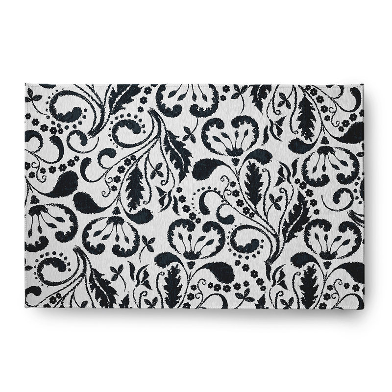 Tapis intérieur / extérieur en chenille tissé à la machine Ayela - noir / blanc, Rectangle 4 pi x 6 pi