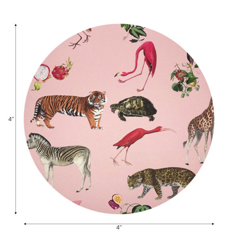 Sous-verres ronds en cuir Exotix Flamingo Vegan, Flamant