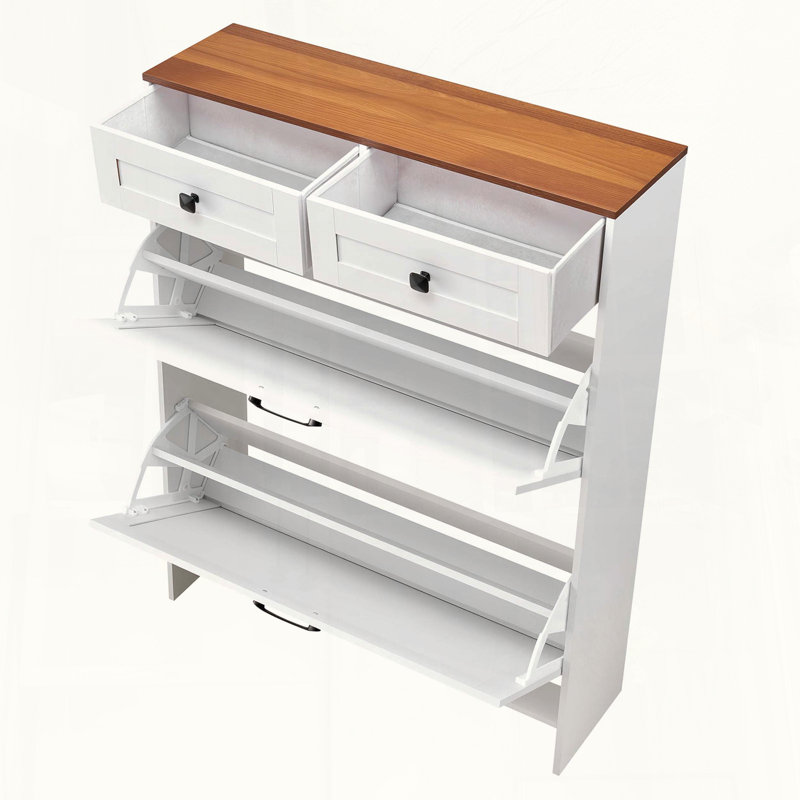 Farmhouse Shoe Cabinet with 2 Flip Drawers