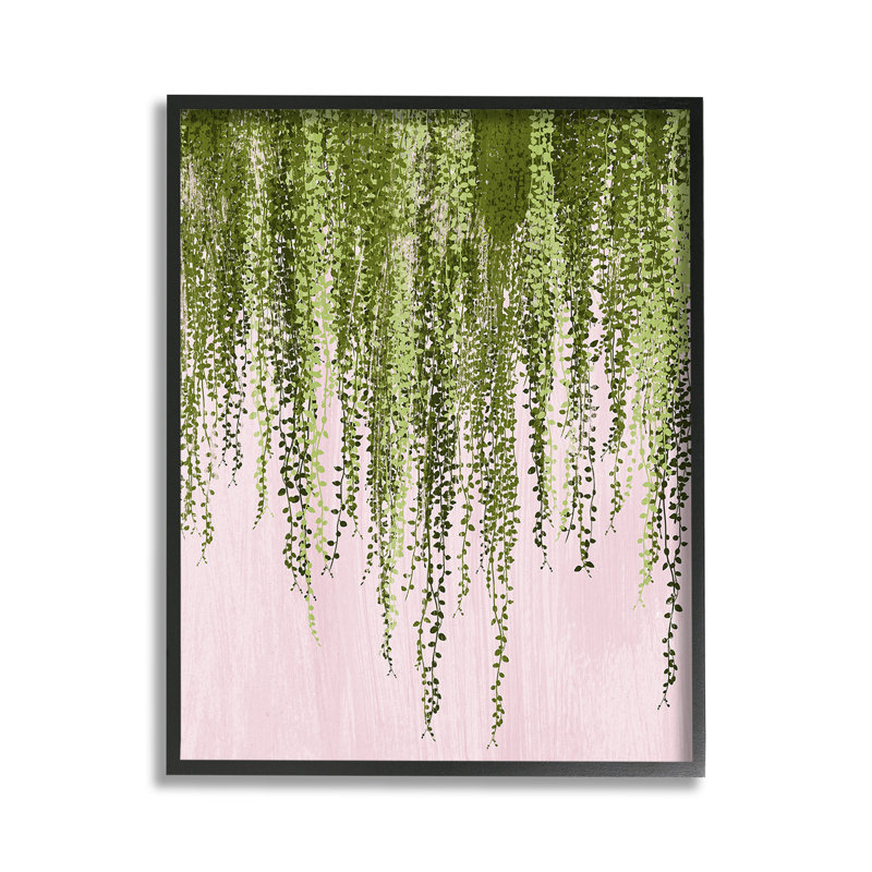 Saule, feuilles, rose, estampe numérique, art, Giclée encadrée noir minuit, H 14 po x l 11 po