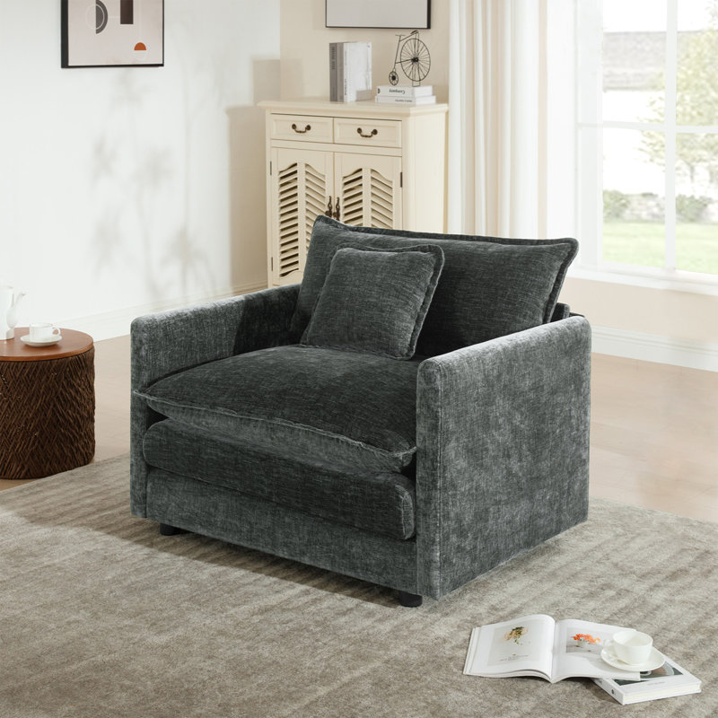 Upholstered Armchair, Chenille Fabric Sofa, For Living Room , Gray Chenille