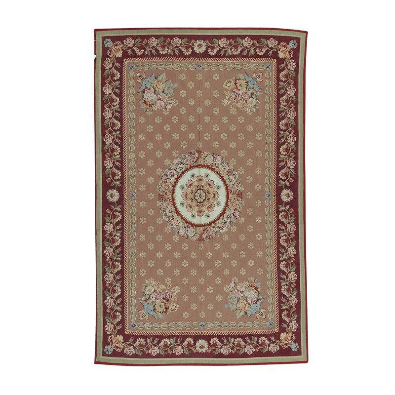 Aubusson Wool Oriental Area Rug in Rose/Wine