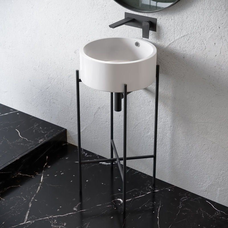 Monaco 16.5" Round Console Sink, White Basin, Matte Black