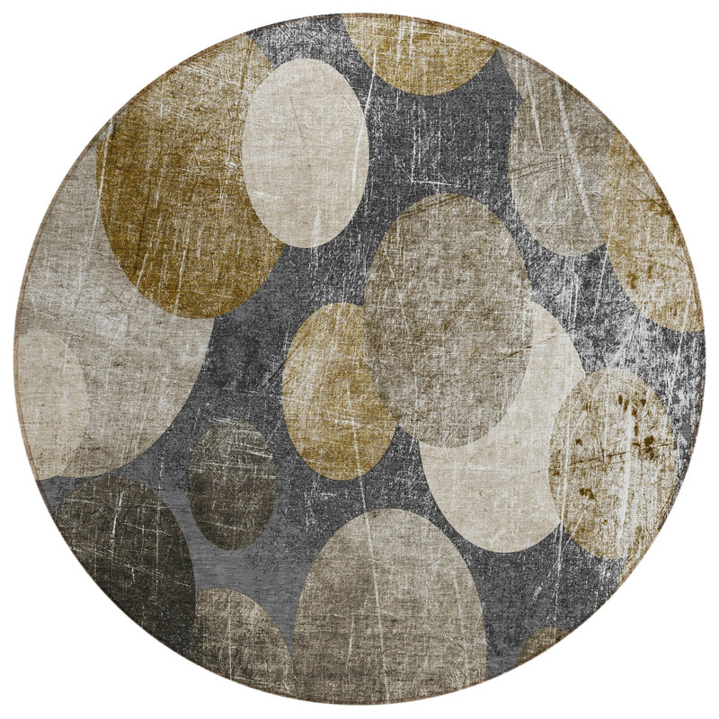 Tapis intérieur rond rond beige et ivoire 8 po