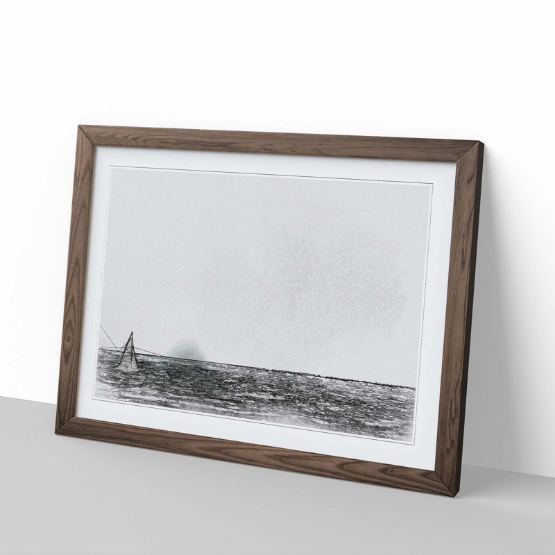 Sailing on the Ocean in Abstract - Picture Frame Graphic Art Print, 60cm H x 91cm W x 2cm D, Walnut
