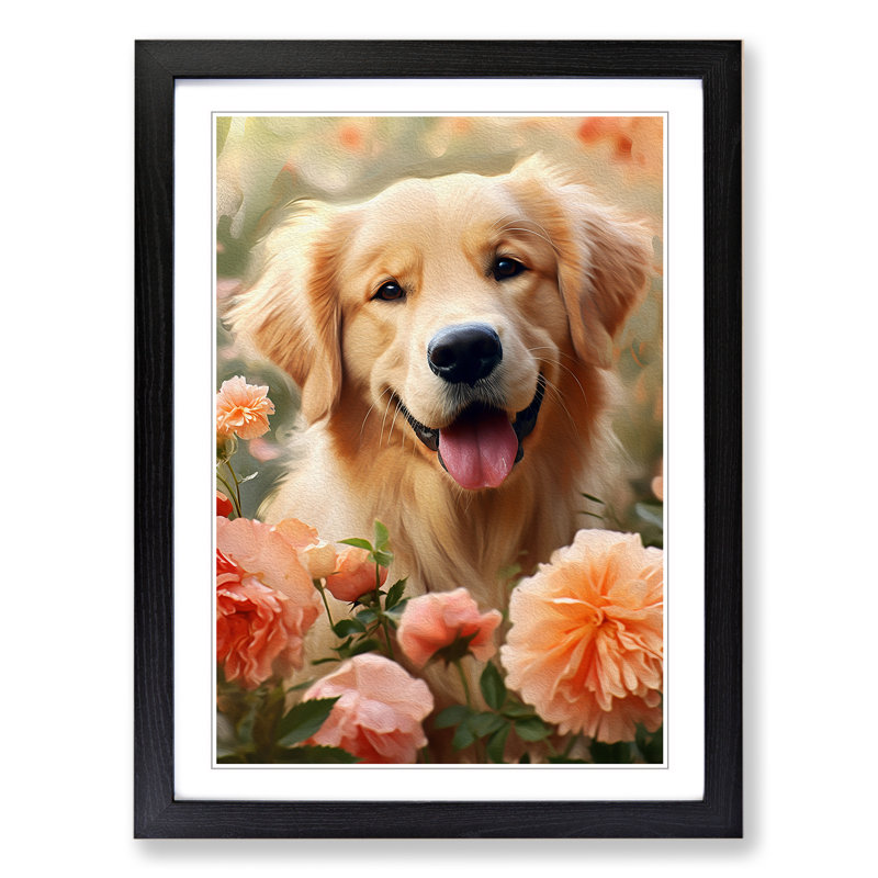 XYZ-FRM-V1223-3458 Golden Retriever Digital - Single Picture Frame Print on Wood
