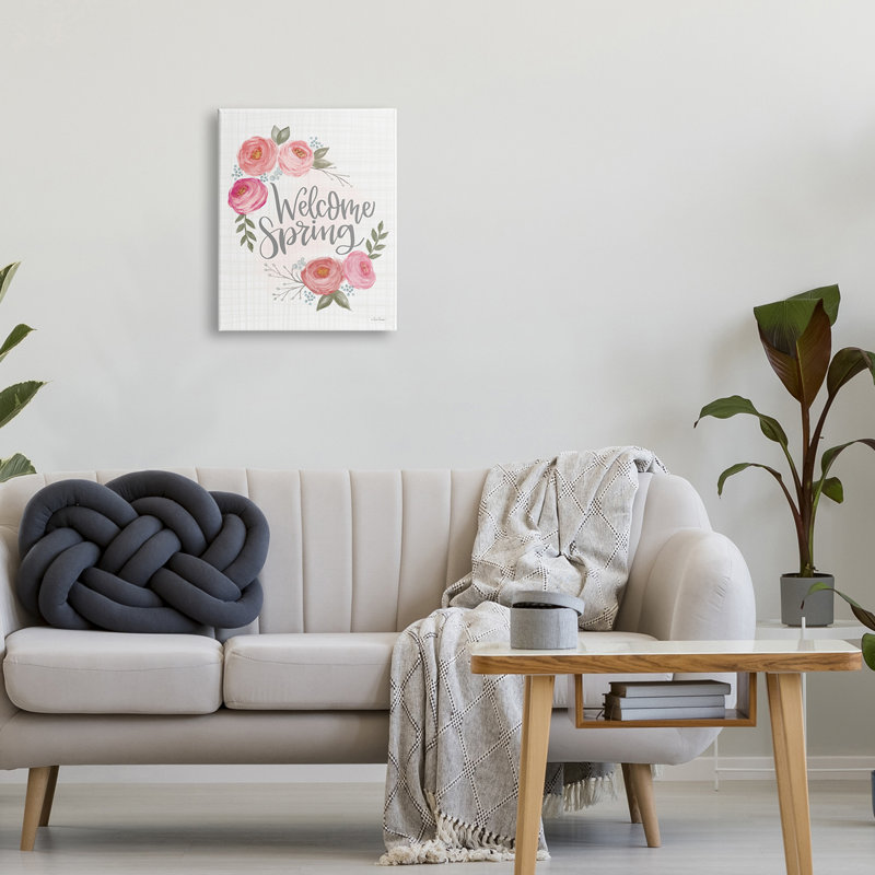 Motif écossais de roses «Welcome Spring Greeting Blossoming» par Lisa Larson - Peinture, Toile tendue