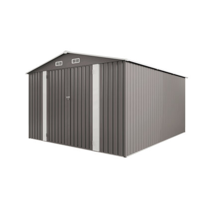 10X12ft Outdoor Storage Shed Large Metal Garden Shed With Double Door Two Window Waterproof Tool Shed For Backyard Patio Lawn Poolside