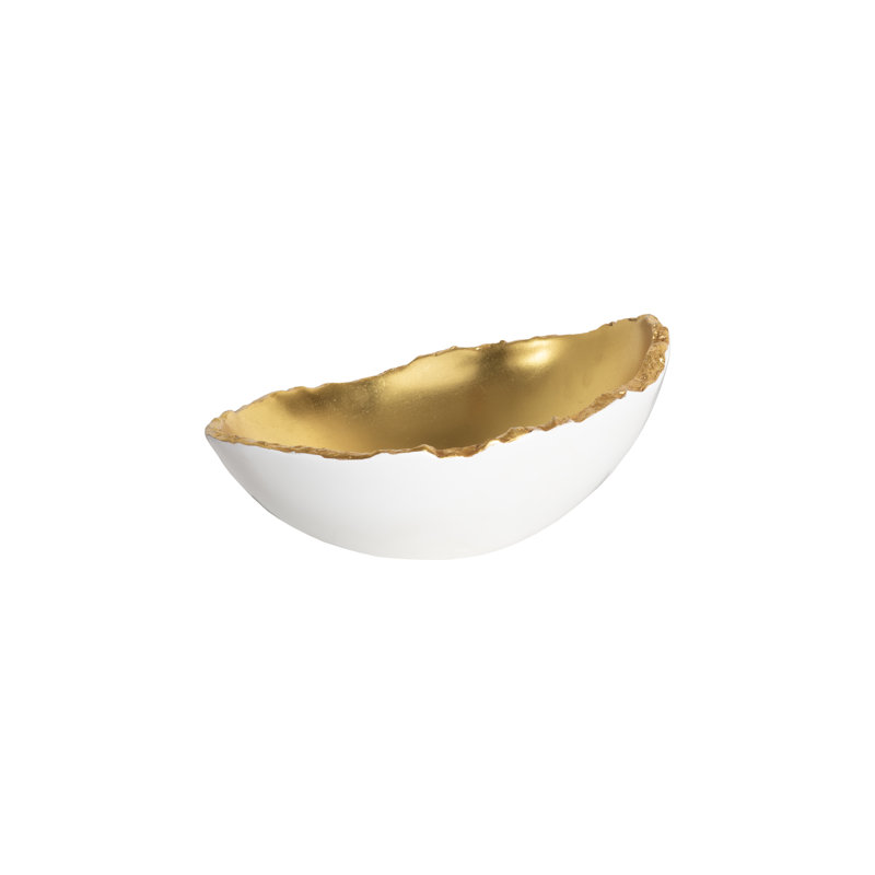 Broken Egg Resin Abstract Decorative Bowl, Pearl White/Gold Leaf