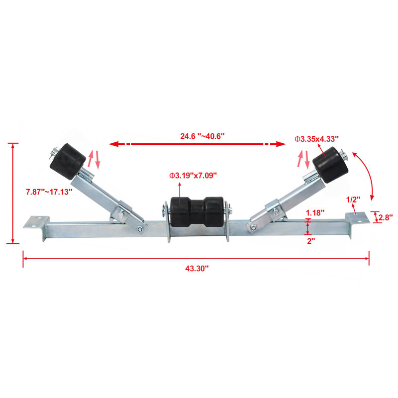 Support de fond de remorque de bateau avec roulettes de quille, capacité de 1760 lb, H 7,87 po x l 44,3 po x P 3,35 po
