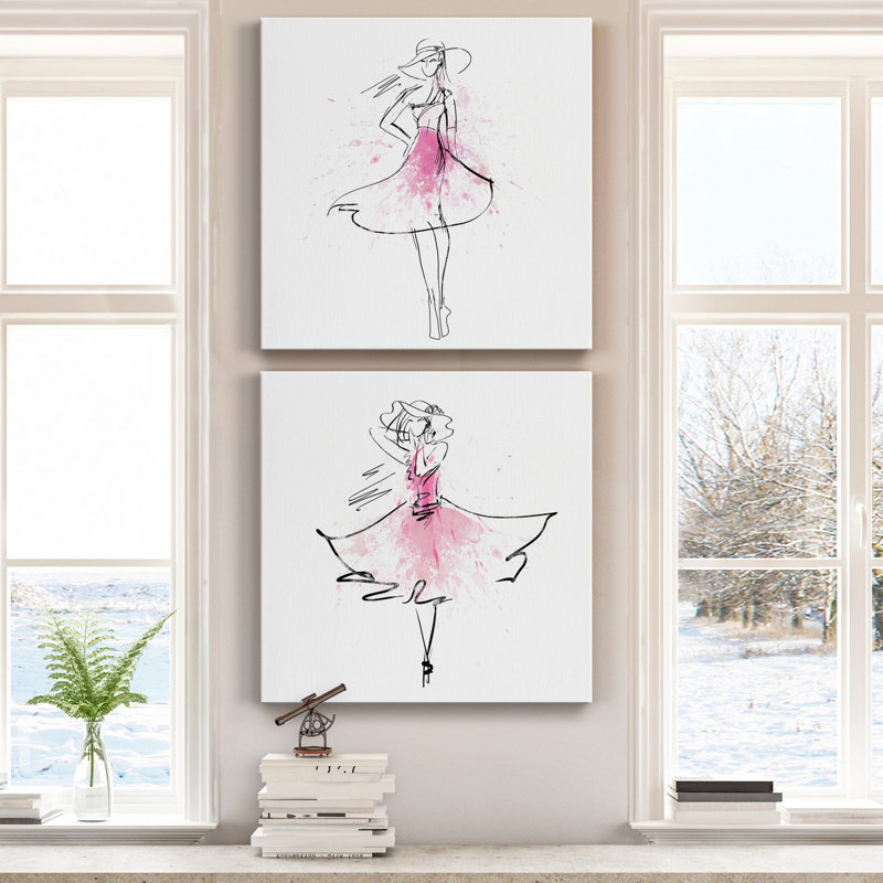 «Whimsy Girl I», ensemble de 2 reproductions sur toiles tendues, H 32 po x l 64 po x P 1 po