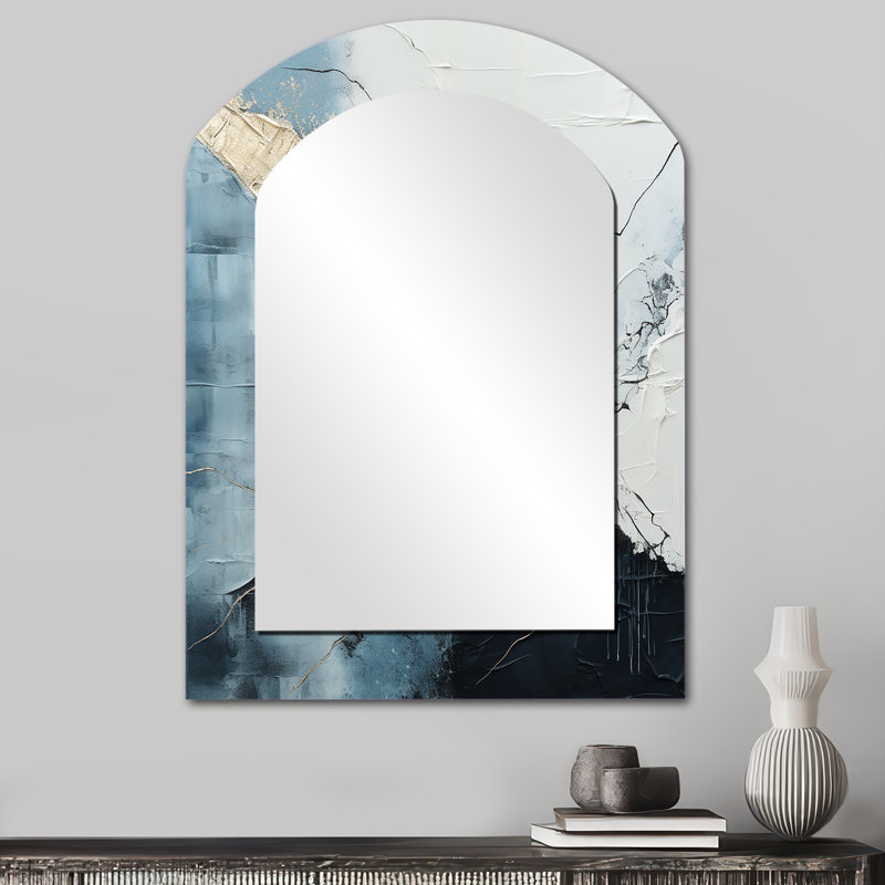 Minimalisme noir et blanc Paint Corner III - Miroir décoratif en arche côtière sur métal, 34 po x 25 po