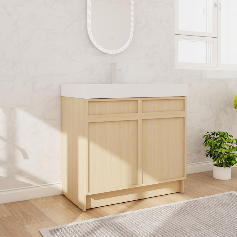 Ensemble de meuble-lavabo sur pied simple 36 po, meuble-lavabo sur pied avec lavabo en résine, 2 portes et 1 tablette