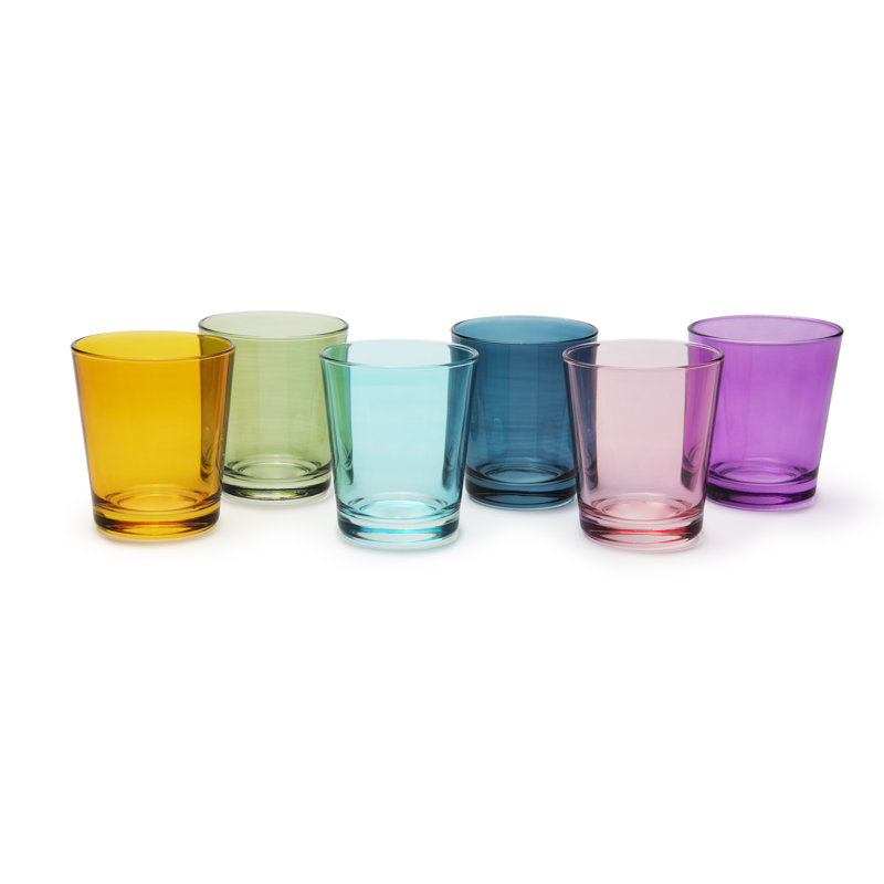 300ml Drinking Glass Set, Yellow/Green/Aqua/Blue/Pink/Purple