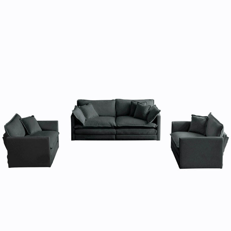 Ensemble de canapé 3 pièces avec coussins et coussins décoratifs, ensemble de canapé comprenant 2 fauteuils et un canapé à 2 places, ensemble de canapé décontracté peu encombrant pour le salon, chenille beige