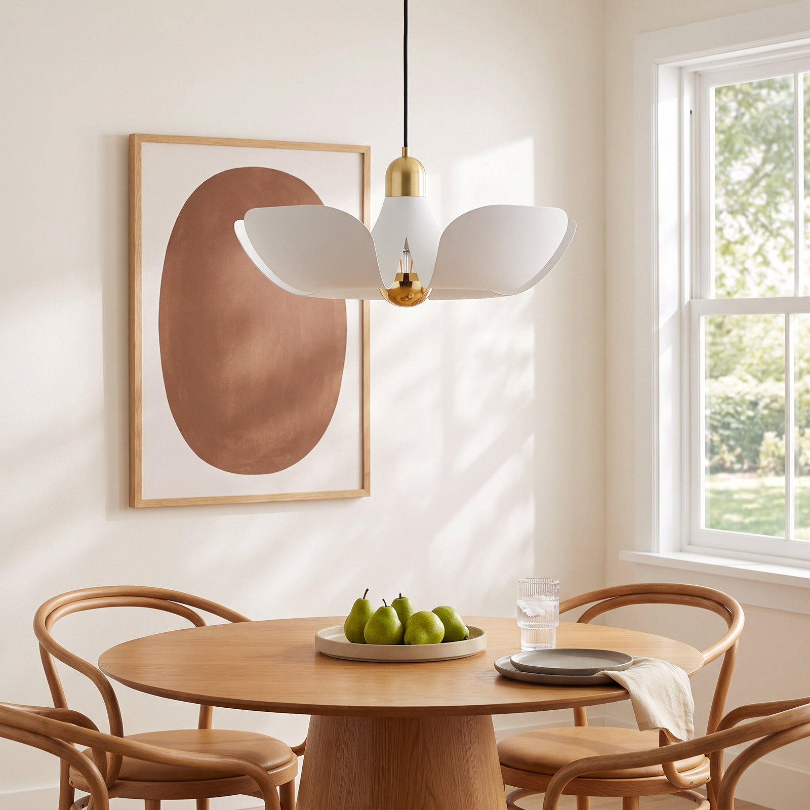 Miruna Single Light Dimmable Pendant, Satin Brass/White