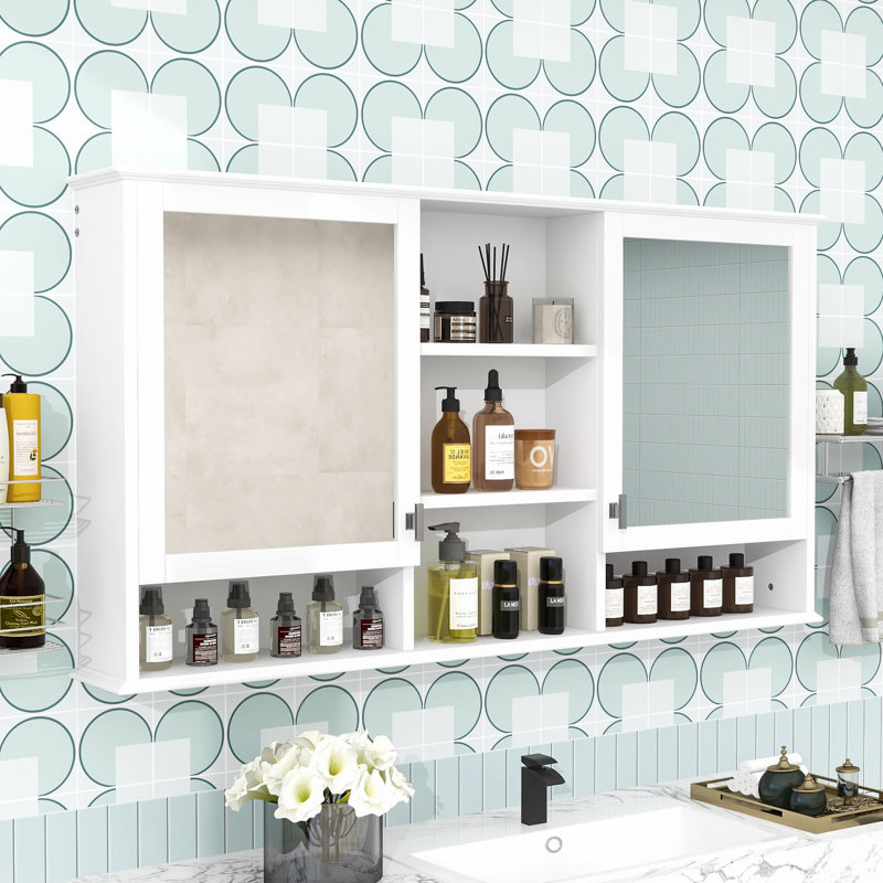 Pharmacie avec tablettes réglables et miroirs doubles