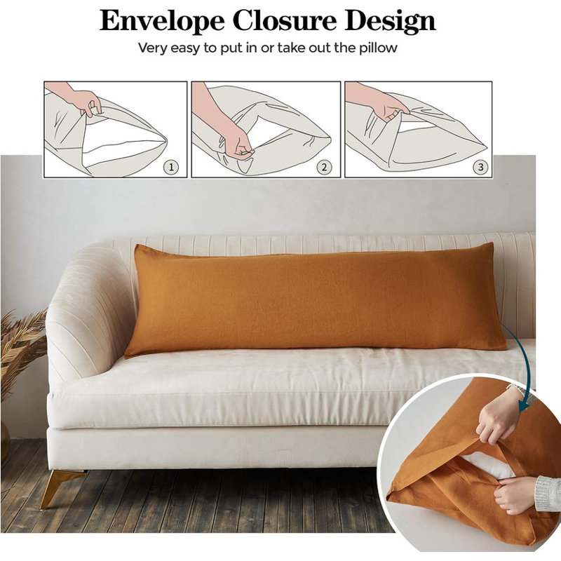 Body Pillow Cover 20" X 54",100% Pure Linen, Rust