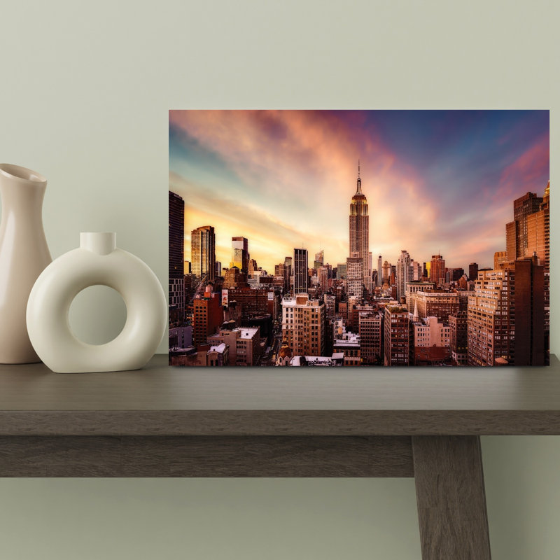 «Empire State Sunset», art dramatique coloré, architecture urbaine, H 12 po x l 18 po