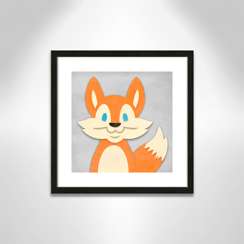 «Cheery Fox», impression sur papier, 16" H x 16" W x 1.18" D, Cadre boîte à grain de bois noir