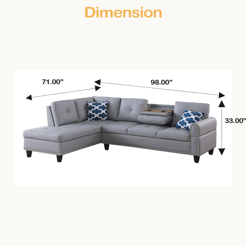 Canapé modulaire en L en similicuir, Similicuir gris