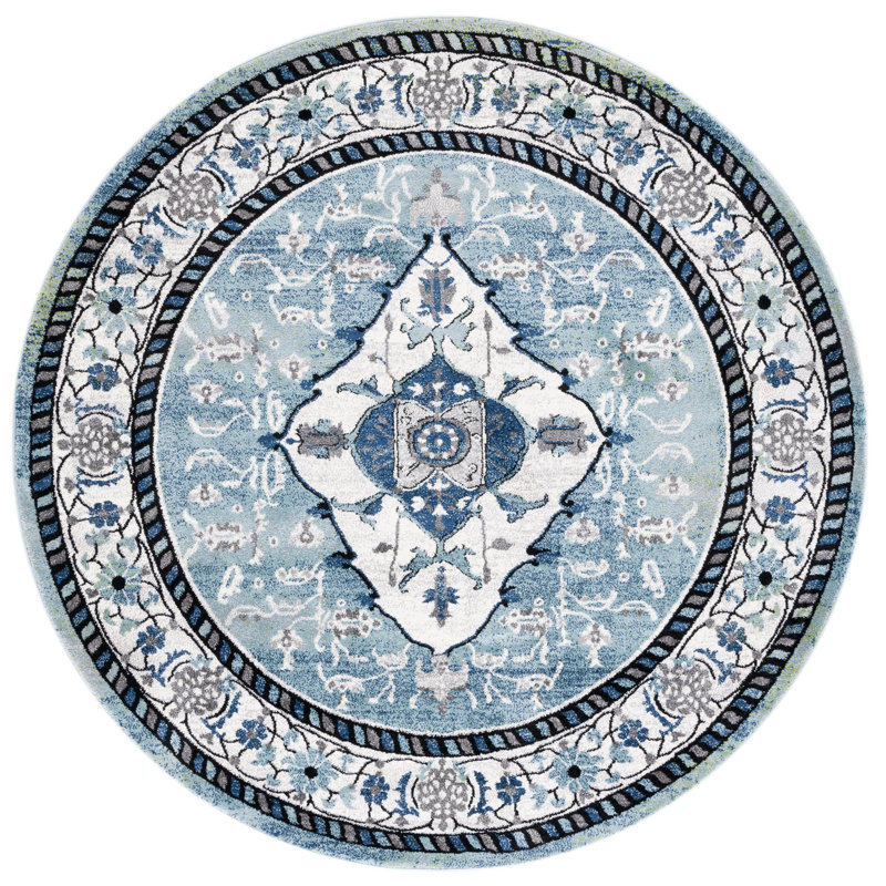 Tapis bleu-vert / ivoire Evanoff 261, Rond 6 pi 7 po