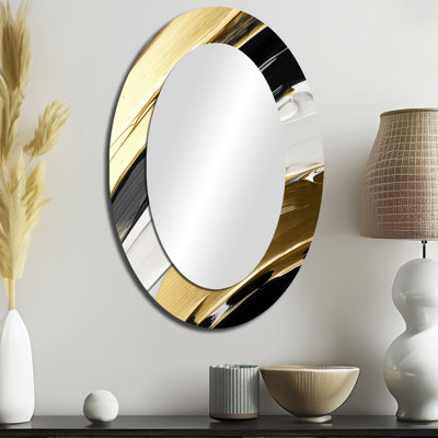 Waves Of Midnight Passion - Or noir abstrait - Miroir décoratif abstrait ovale sur métal