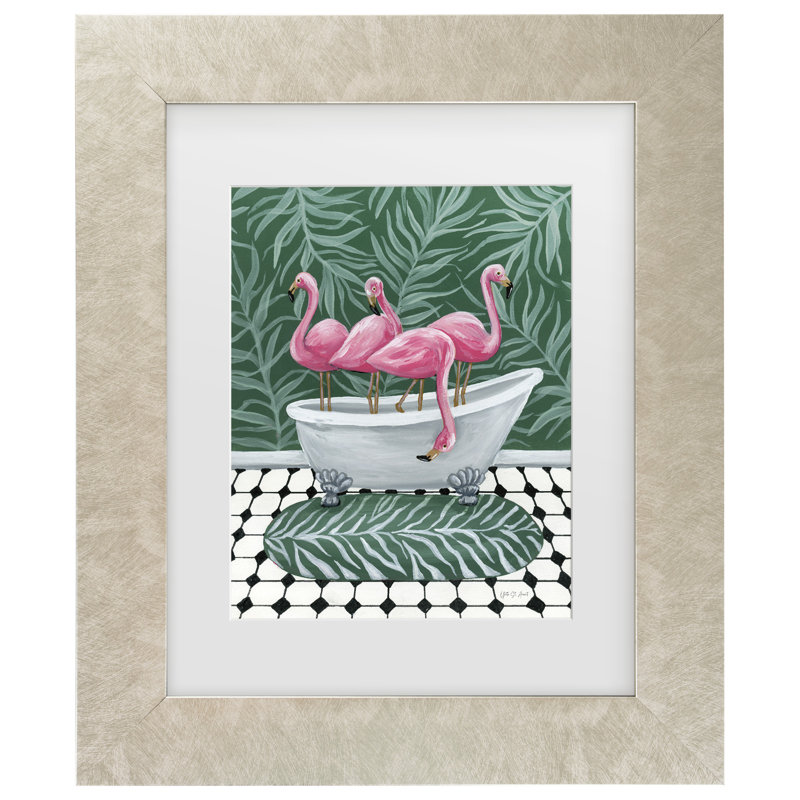 «Flamants roses dans la baignoire», H 14,5 po x l 17,5 po, Cadre crème
