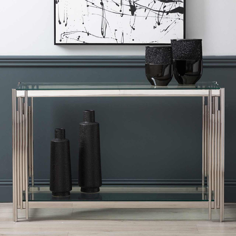 Console Table for Hallway Living Room Furniture, Slim Entryway Table with Shelf Space, Silver