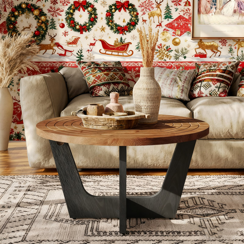 Table basse 31,5 "ronde, bois massif, brun et noir