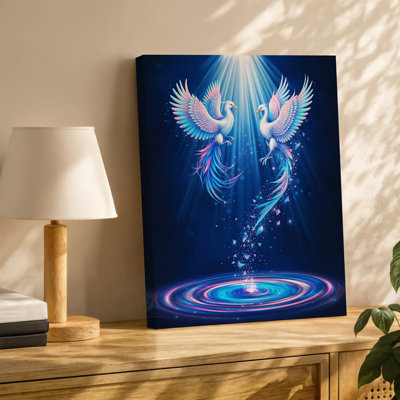 Canvas A Mesmerizing Scene Depicting Two Ethereal Phoenixes Gracefully Ascending In Wall Art A Swirling Vortex Of Light The Birds Are Canvas Wall Art